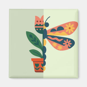 Färgglad fjärilsdekoration med blomsterelement magnet