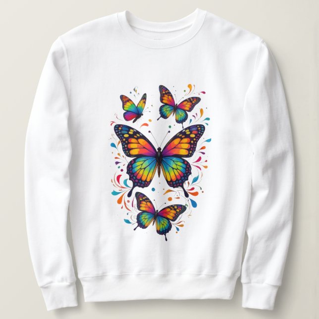 Färgglad fjärilskonst sweatshirt t shirt (Design framsida)