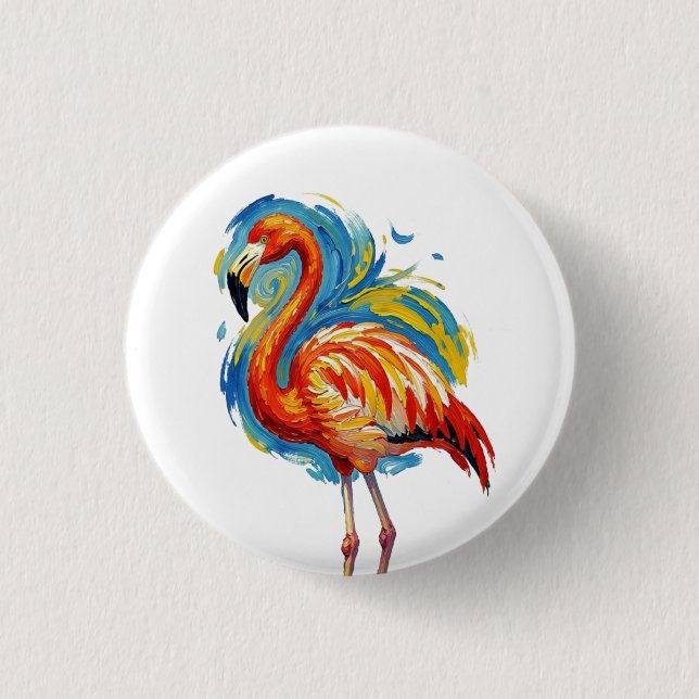 Färgglad Flamingo Abstrakt Penseldrag Fågelkonst Knapp (Framsida)