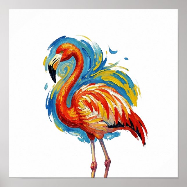 Färgglad Flamingo Abstrakt Penseldrag Fågelkonst Poster (Framsidan)