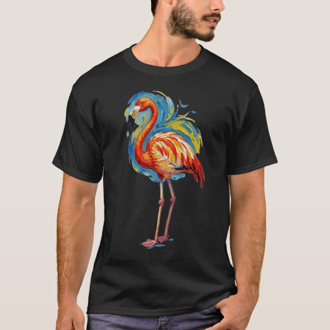 Färgglad Flamingo Abstrakt Penseldrag Fågelkonst T Shirt (Framsida)