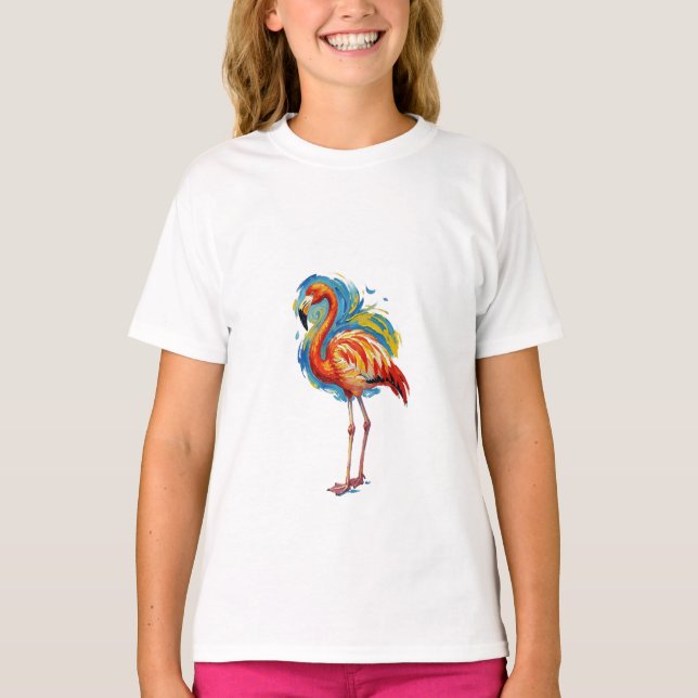 Färgglad Flamingo Abstrakt Penseldrag Fågelkonst T Shirt (Framsida)