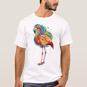 Färgglad Flamingo Abstrakt Penseldrag Fågelkonst T Shirt