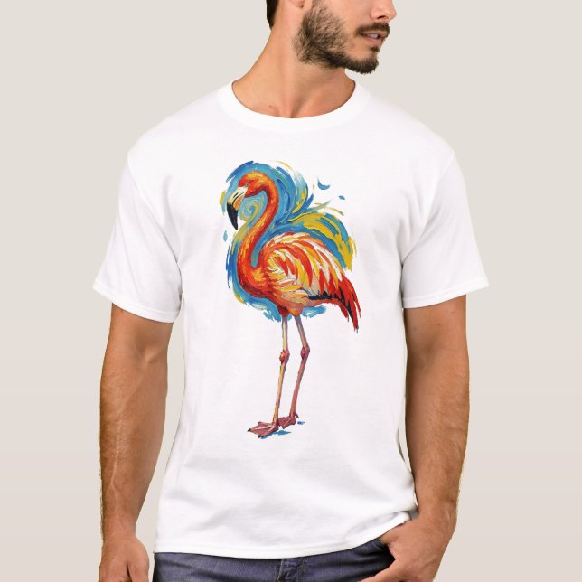 Färgglad Flamingo Abstrakt Penseldrag Fågelkonst T Shirt (Framsida)