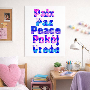 Färgglad flerspråkig fredsordkonst med hjärtan poster