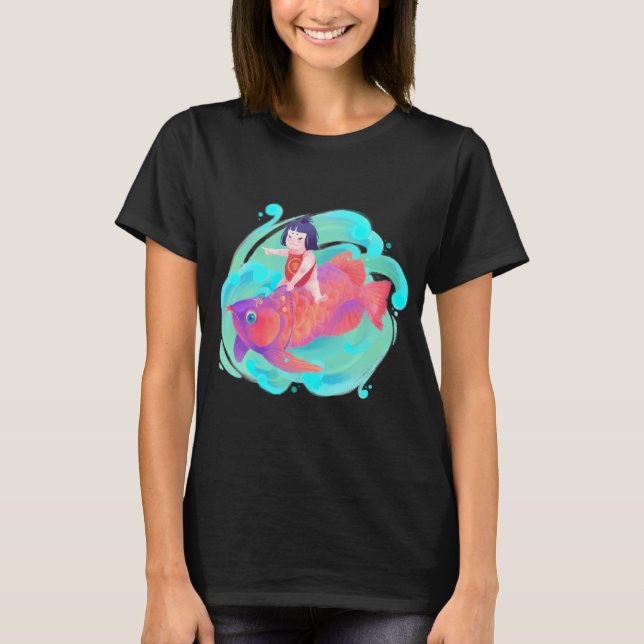 Färgglad flicka & fisk t shirt (Framsida)