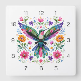 Färgglad Flok Art Kolibri Fyrkantig Klocka