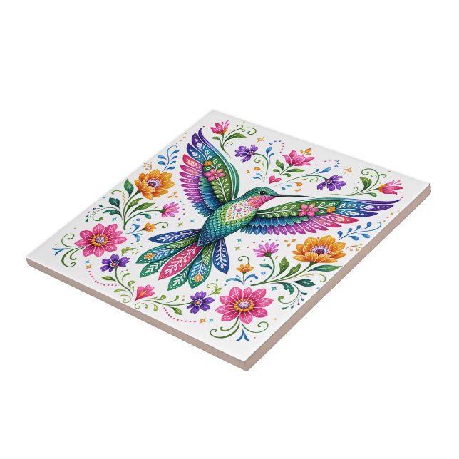 Färgglad Flok Art Kolibri Kakelplatta (Sidan)