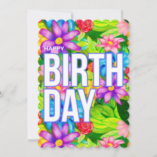 Färgglad födelsedagsblomma kort – Handritad design