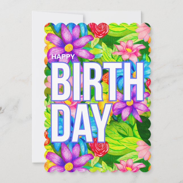 Färgglad födelsedagsblomma kort – Handritad design (Framsida)