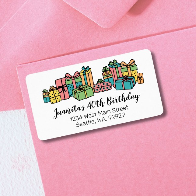 Färgglad Födelsedagsfest Returadress Adressetikett (Simple Cute Fun Presents Bright Colorful Birthday label)
