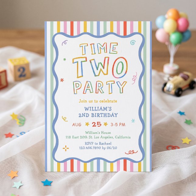 Färgglad födelsedagsinbjudan för Time Two Party Inbjudningar (Skapare uppladdad)