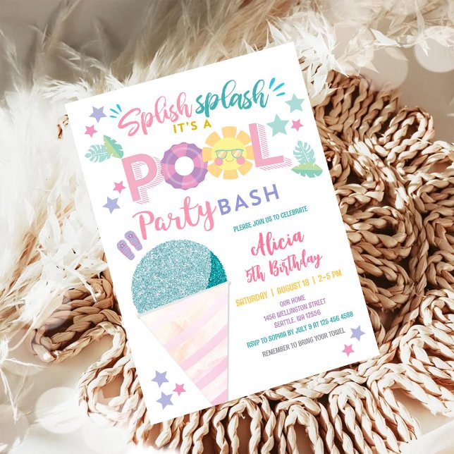 Färgglad födelsedagsinbjudan till poolparty inbjudningar (Skapare uppladdad)