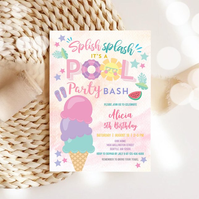 Färgglad födelsedagsinbjudan till poolparty inbjudningar (Skapare uppladdad)