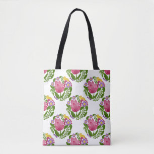 Färgglad Folk Art Blommig Mönster Canvas Toteväska Tygkasse