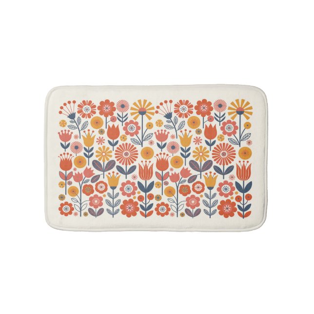 Färgglad Folk Art Blommor Badrumsmatta (Framsidan)