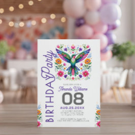 Färgglad Folk Art Kolibri Födelsedagsfest Inbjudningar
