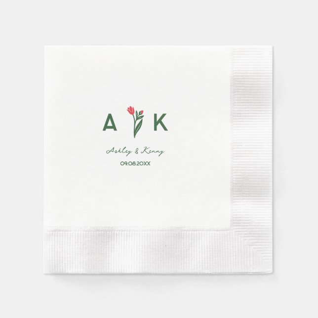 Färgglad Folkkonst Vildblomma Monogram Bröllop Pappersservett (Framsidan)