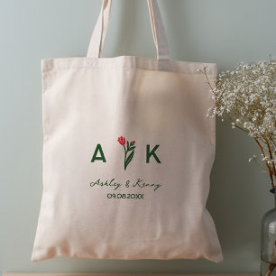 Färgglad Folkkonst Vildblomma Monogram Bröllop Tygkasse
