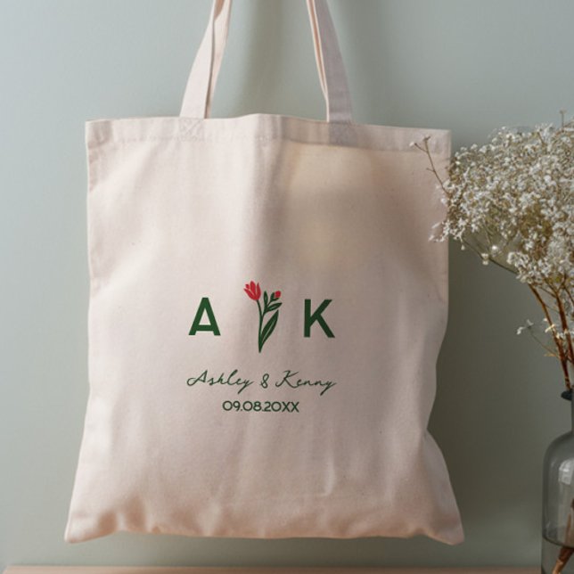 Färgglad Folkkonst Vildblomma Monogram Bröllop Tygkasse (Skapare uppladdad)
