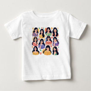 Färgglad folklig konst estetiska kvinnoporträtt mö t shirt