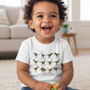 Färgglad förhistorisk vänner dinosaurienamnskarta t shirt