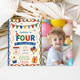 Färgglad FOUR 4-års födelsedagsfest Inbjudningar