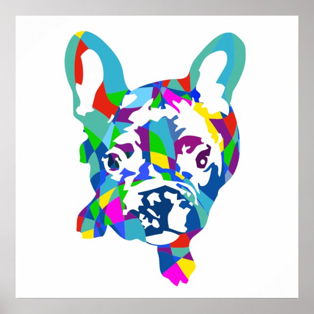 Färgglad fransk bulldoggvalp poster (Framsidan)