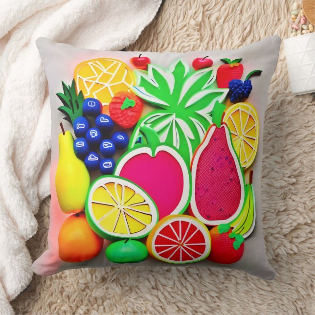 Färgglad Frukt Pop Art Kudde (Filt)