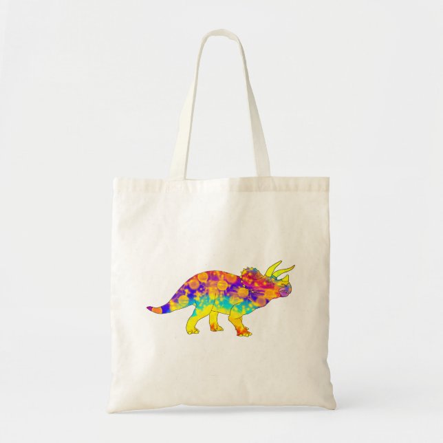 Färgglad Funky Triceratops Söt Dinosaurie Konst Tygkasse (Framsidan)