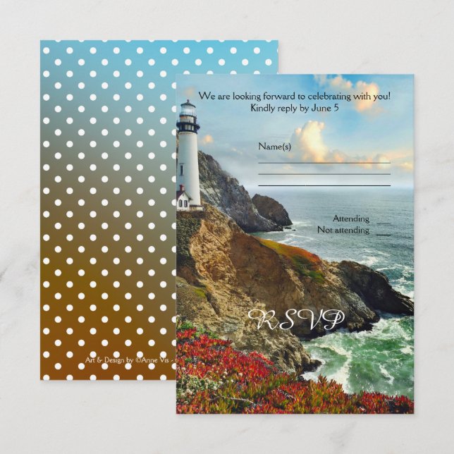 Färgglad fyr bröllop på stranden RSVP-kort Inbjudningar (Fram/baksida)