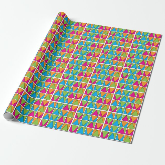 Färgglad Fyrkant Triangel Geometrisk Presentpapper (Utrullad)