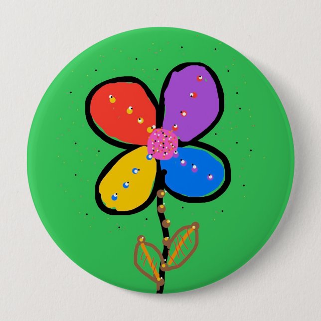 Färgglad Fyrklöver Blomma Handritad Konst Knapp (Framsida)