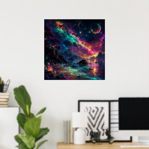 Färgglad Galaxy Neon Space Regnbåge Nebula Konst