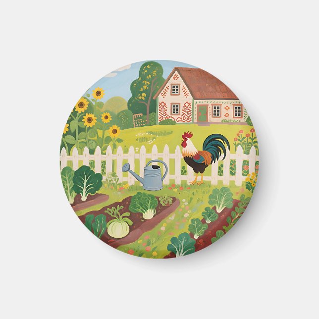 Färgglad gårdsträdgårdshöna magnet (Framsidan)