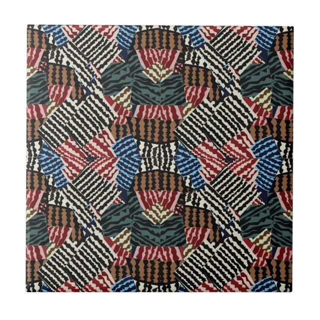 Färgglad geometrisk chevron-rand kakelplatta (Framsidan)