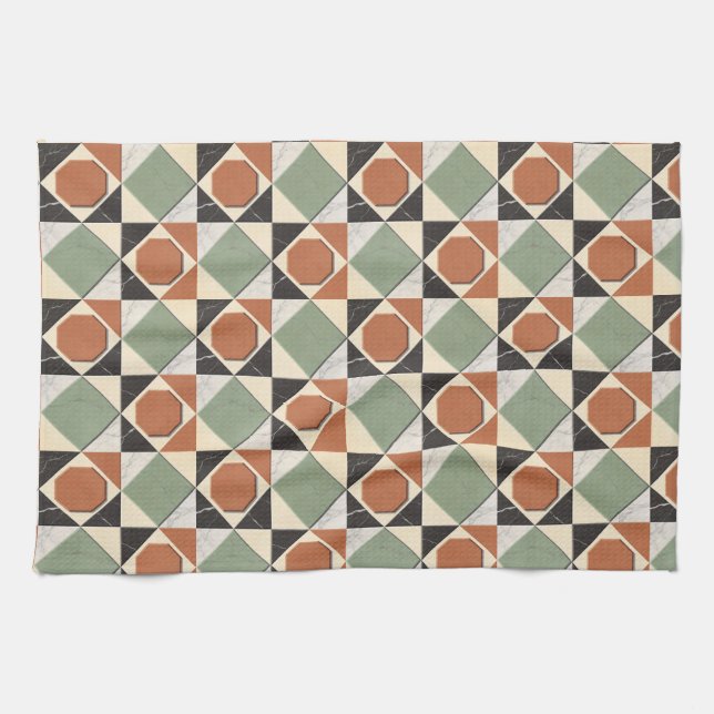 Färgglad geometrisk collage med marmortexturer kökshandduk (Horisontell)