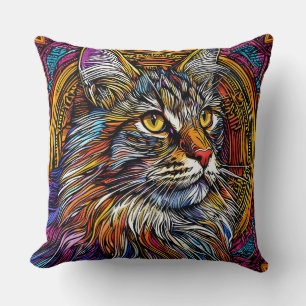 Färgglad Geometrisk Katt Abstrakt Stil Scen 🐱 Kudde