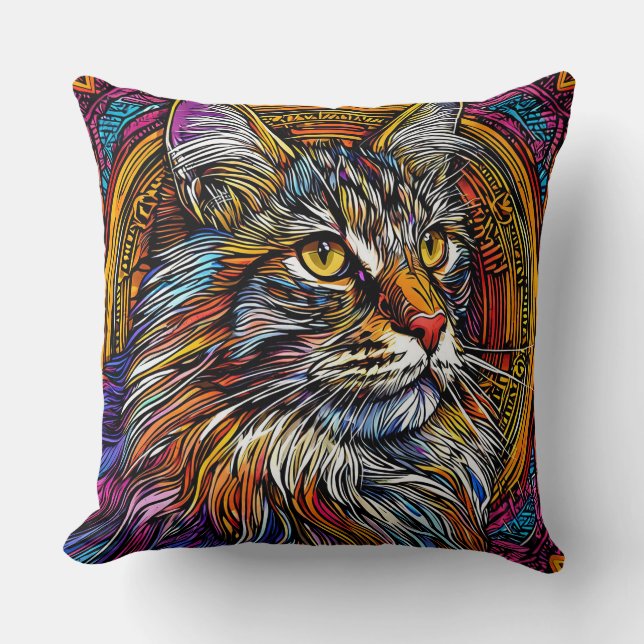 Färgglad Geometrisk Katt Abstrakt Stil Scen 🐱 Kudde (Framsida)