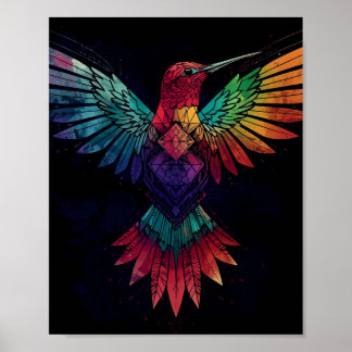 Färgglad Geometrisk Kolibri Väggkonst – Levande