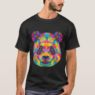 Färgglad geometrisk pandahuvud djur björn t shirt