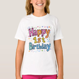 Färgglad Glad 1-årsfirande Text T Shirt