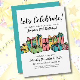 Färgglad Glad 40-årsdagskalas Inbjudningar