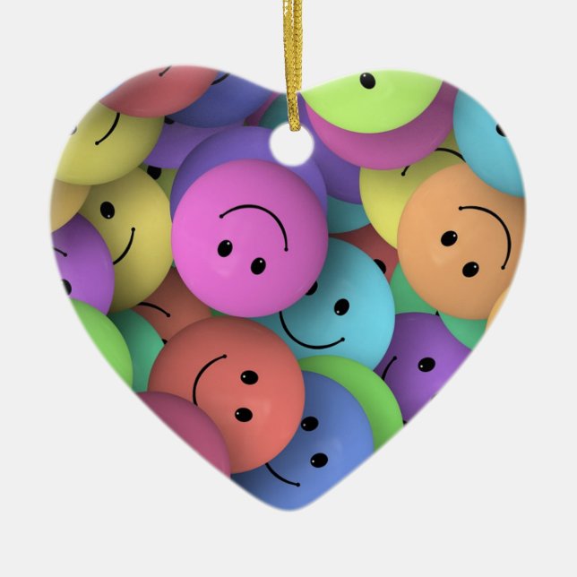 Färgglad Glad Ansikten Emoji Konst Julgransprydnad Keramik (Framsidan)