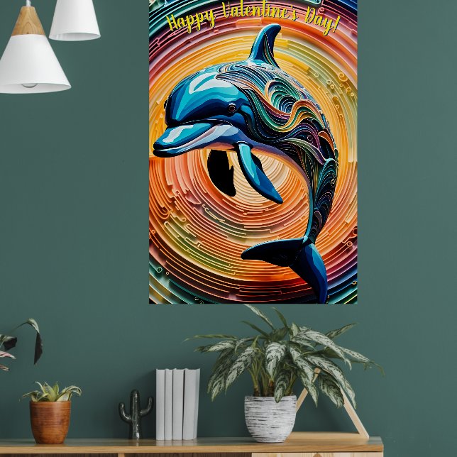 Färgglad Glad Delfin Alla Hjärtans Dag Poster (Vardagsrum 1)