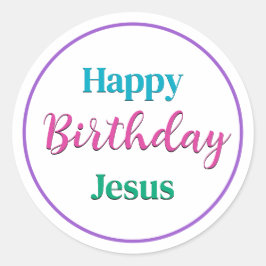 Färgglad Glad födelsedag Jesus Runt Klistermärke