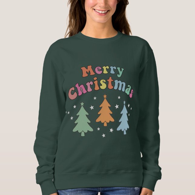 färgglad Glad Jul Träd Tröja (Framsida)