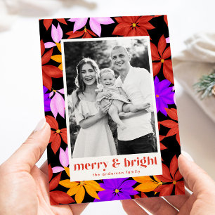 Färgglad Glad och Lysande Poinsettia Svart Foto Julkort