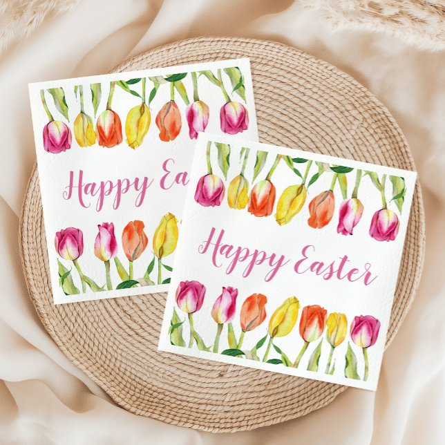 Färgglad Glad Påsk Blommig Tulpan  Pappersservett (Colorful Happy Easter Floral Tulip Napkins)