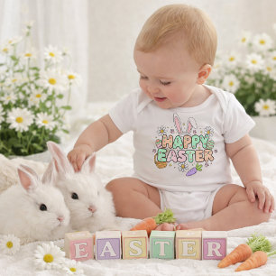 Färgglad Glad Påskillustration med Kaninöron T Shirt